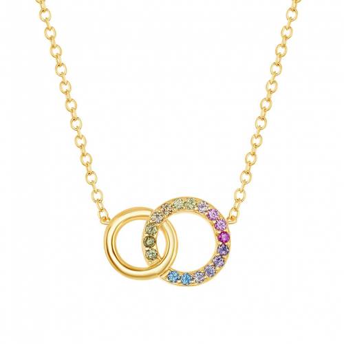 銀色 シルバー 虹色 レインボー ネックレス 【 UNBRANDED STERLING SILVER RAINBOW CUBIC ZIRCONIA DOUBLE CIRCLE NECKLACE / 】 ジュエリー アクセサリー レディースジュエリー ペンダント