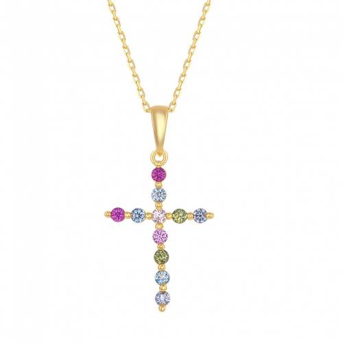 銀色 シルバー 虹色 レインボー ネックレス 【 UNBRANDED STERLING SILVER RAINBOW CUBIC ZIRCONIA CROSS PENDANT NECKLACE / 】 ジュエリー アクセサリー レディースジュエリー ペンダント