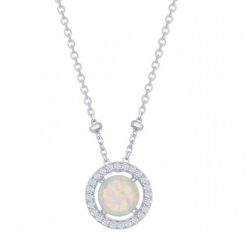 銀色 シルバー 白色 ホワイト ネックレス 【 UNBRANDED STERLING SILVER ROUND WHITE OPAL CUBIC ZIRCONIA HALO NECKLACE / 】 ジュエリー アクセサリー レディースジュエリー ペンダント