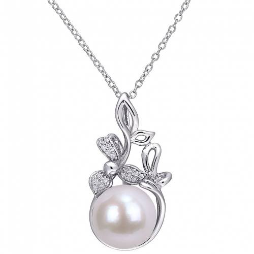 銀色 シルバー パール ダイヤモンド ネックレス & 【 STELLA GRACE STERLING SILVER FRESHWATER CULTURED PEARL DIAMOND ACCENT FLORAL PENDANT NECKLACE / 】 ジュエリー アクセサリー レディースジュエリー ペンダント