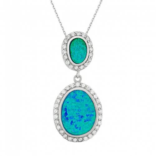 青色 ブルー 銀色 シルバー ネックレス & 【 LAB-CREATED BLUE OPAL CUBIC ZIRCONIA STERLING SILVER OVAL PENDANT NECKLACE / 】 ジュエリー アクセサリー レディースジュエリー ペンダント｜スニケス