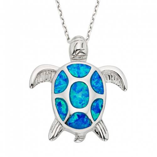 青色 ブルー 銀色 シルバー ネックレス 【 UNBRANDED LAB-CREATED BLUE OPAL STERLING SILVER TURTLE PENDANT NECKLACE / 】 ジュエリー アクセサリー レディースジュエリー ペンダント