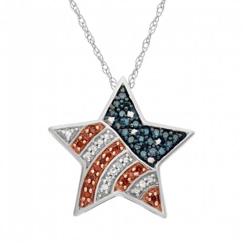 銀色 シルバー 赤 レッド 白色 ホワイト 青色 ブルー ダイヤモンド 4CT. T. W. 【 JEWELEXCESS STERLING SILVER 1/4-CT. RED, WHITE AND BLUE AMERICAN FLAG DIAMOND STAR PENDANT / MULTI NONE 】 ジュエリー アクセサリー レデ｜スニケス 64,350円