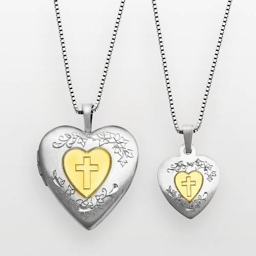 ゴールド 銀色 シルバー & 【 UNBRANDED 14K GOLD OVER SILVER STERLING CROSS HEART LOCKET PENDANT SET / MULTI NONE 】 ジュエリー アクセサリー レディースジュエリー ネックレス ペンダント