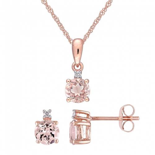 ローズ ゴールド ダイヤモンド & 【 STELLA GRACE 10K ROSE GOLD MORGANITE DIAMOND ACCENT PENDANT STUD EARRING SET / 10K ROSE GOLD 】 ジュエリー アクセサリー レディースジュエリー ネックレス ペンダント