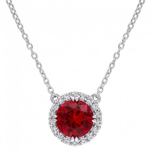 銀色 シルバー 白色 ホワイト ネックレス & 【 STELLA GRACE STERLING SILVER LAB-CREATED RUBY WHITE SAPPHIRE HALO PENDANT NECKLACE / 】 ジュエリー アクセサリー レディースジュエリー ペンダント|スニケス
