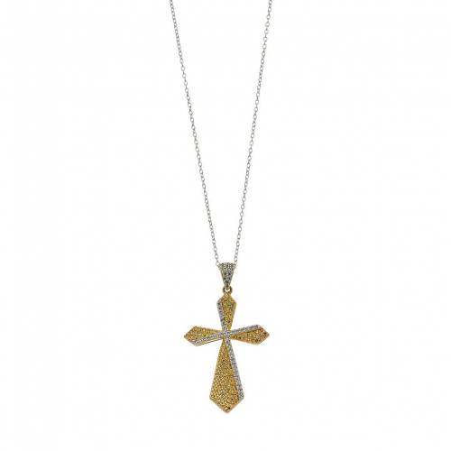 銀色 シルバー ネックレス 【 UNBRANDED TWO TONE STERLING SILVER CUBIC ZIRCONIA DOUBLE CROSS PENDANT NECKLACE / TWO TONE 】 ジュエリー アクセサリー レディースジュエリー ペンダント