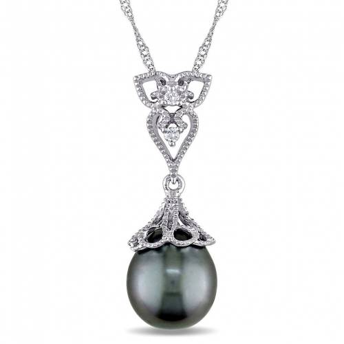 白色 ホワイト ゴールド パール ダイヤモンド ビンテージ ヴィンテージ & 【 STELLA GRACE 14K WHITE GOLD TAHITIAN CULTURED PEARL DIAMOND ACCENT VINTAGE DROP PENDANT / 14K WHGOLD 】 ジュエリー アクセサリー レディー