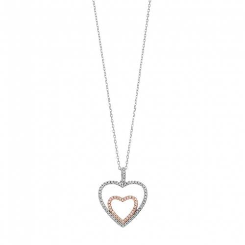銀色 シルバー ネックレス 【 UNBRANDED TWO TONE STERLING SILVER CUBIC ZIRCONIA DOUBLE HEART PENDANT NECKLACE / TWO TONE 】 ジュエリー アクセサリー レディースジュエリー ペンダント