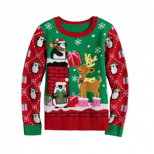 It S Our Time タイム クリスマス トレーナー 緑 グリーン 赤 レッド It S ジュニア キッズ Green Red Our Time Christmas Penguin Sweater septicin Com