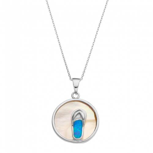 銀色 シルバー 青色 ブルー & 【 RADIANT GEM STERLING SILVER MOTHER-OF-PEARL LAB-CREATED BLUE OPAL FLIP-FLOP DISC PENDANT / 】 ジュエリー アクセサリー レディースジュエリー ネックレス ペンダント