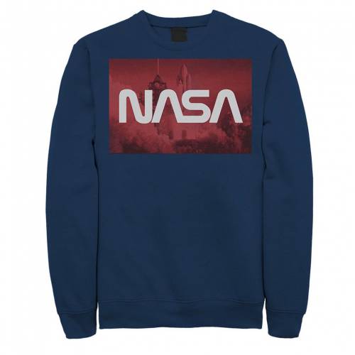 キャラクター ブラスト スウェットシャツ トレーナー 紺色 ネイビー 【 LICENSED CHARACTER NASA SPACE SHUTTLE BLAST OFF TEXT OVER LAY SWEATSHIRT / NAVY 】 メンズファッション トップス｜スニケス