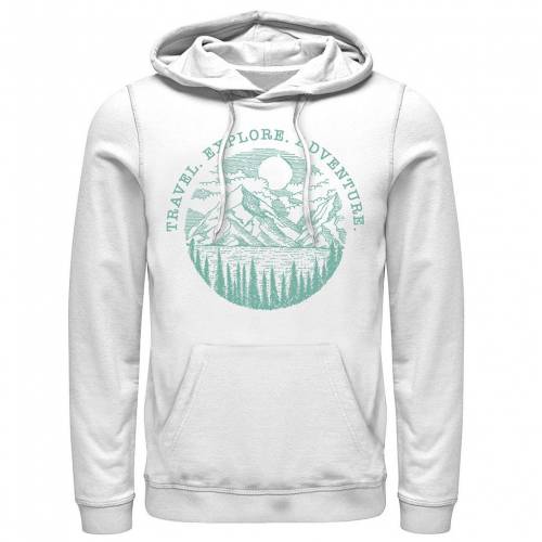 キャラクター フーディー パーカー 白色 ホワイト 【 LICENSED CHARACTER TRAVEL EXPLORE ADVENTURE SKETCH MOUNTAINS HOODIE / WHITE 】 メンズファッション トップス スウェット トレーナー