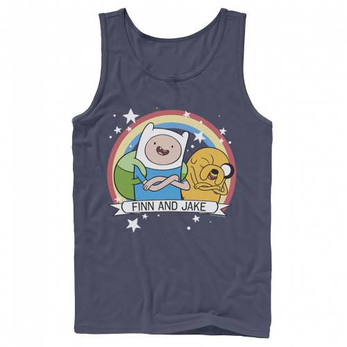 海外正規品 楽天市場 Licensed Character キャラクター タイム 虹色 レインボー タンクトップ 紺色 ネイビー Licensed Character Cartoon Network Adventure Time Finn Jake Rainbow Banner Navy メンズファッション トップス Tシ スニケス 人気特価激安