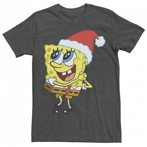 超特価sale開催 Licensed Character キャラクター スポンジボブ クリスマス Tシャツ チャコール ヘザー Heather Licensed Character Spongebob Squarepants Santa Hat Dreaming Of Christmas Tee Charcoal メンズファッション トップ おしゃれ Esdm