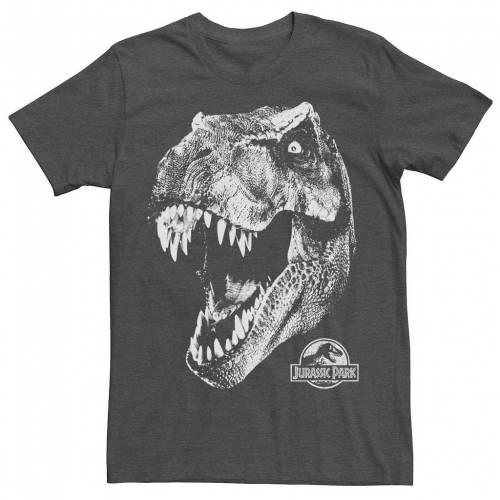 期間限定特価 Licensed Character キャラクター パーク 白色 ホワイト Tシャツ チャコール ヘザー Heather Licensed Character Jurassic Park Trex White Head Roaring Tee Charcoal メンズファッション トップス Tシャツ カッ お歳暮 Dinemore Lk