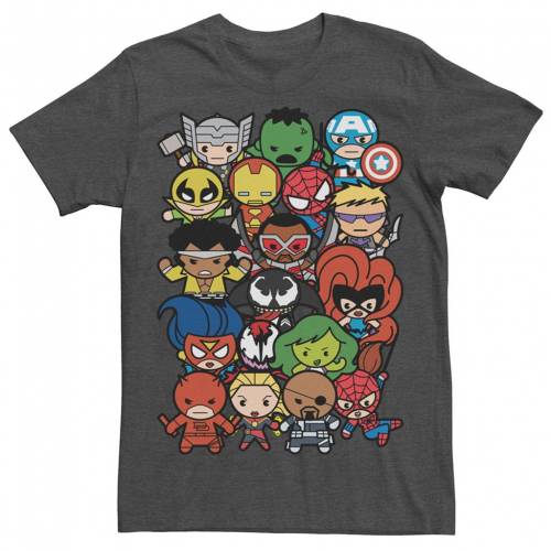 キャラクター アート コレクション グラフィック Tシャツ チャコール ヘザー 【 LICENSED CHARACTER MARVEL KAWAII ART COLLECTION PILE UP GRAPHIC TEE / CHARCOAL HEATHER 】 メンズファッション トップス カットソー｜スニケス