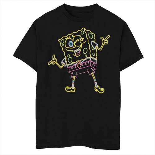 激安ブランド 楽天市場 Licensed Character キャラクター スポンジボブ スリーブ Tシャツ 黒色 ブラック 半袖 Sleeve Licensed Character Spongebob Squarepants Neon Outline Tee Black キッズ ベビー マタニティ トップス Tシャツ スニケス アウトレット
