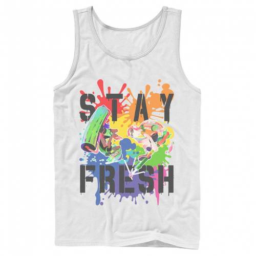 格安人気 Licensed Character キャラクター フレッシュ 虹色 レインボー タンクトップ 白色 ホワイト Licensed Character Adult Splatoon Pride Stay Fresh Rainbow Paint Splat Tank White メンズファッション トップス T 海外最新 Teutonia Nuernberg De