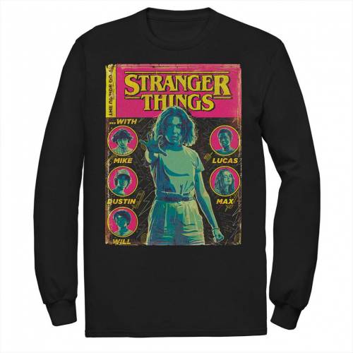 ファッションデザイナー Licensed Character キャラクター Tシャツ 黒色 ブラック Licensed Character Stranger Things Group Shot Comic Cover Tee Black メンズファッション トップス Tシャツ カットソー 最新作の Qchfoundation Ca