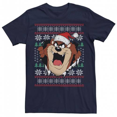 キャラクター クリスマス トレーナー Tシャツ 紺色 ネイビー 【 LICENSED CHARACTER LOONEY TUNES CHRISTMAS SWEATER TAZ RIP THROUGH TEE / NAVY 】 メンズファッション トップス カットソー｜スニケス