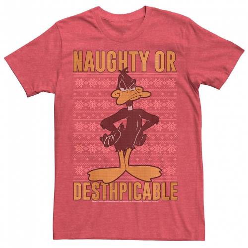 キャラクター クリスマス トレーナー Tシャツ 赤 レッド ヘザー 【 LICENSED CHARACTER LOONEY TUNES CHRISTMAS SWEATER DAFFY NAUGHTY OR DESTHPICABLE TEE / RED HEATHER 】 メンズファッション トップス カットソー｜スニケス