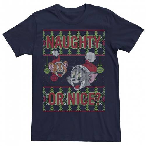 キャラクター Tシャツ 紺色 ネイビー 【 LICENSED CHARACTER TOM AND JERRY NAUGHTY OR NICE HOLIDAY PATTERN TEE / NAVY 】 メンズファッション トップス カットソー｜スニケス