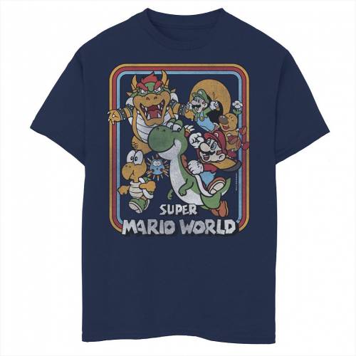 年最新海外 楽天市場 Licensed Character キャラクター グラフィック Tシャツ 紺色 ネイビー Licensed Character Nintendo Super Mario Retro Yoshi Ride Group Shot Graphic Tee Navy キッズ ベビー マタニティ トップス Tシャツ スニケス 即納特典付き