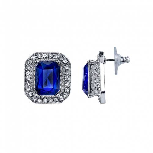 フリー イヤリング 【 1928 NICKEL FREE FACETED STONE RECTANGLE HALO STUD EARRINGS / 】 ジュエリー アクセサリー レディースジュエリー