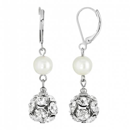銀色 シルバー パール イヤリング 白色 ホワイト & 【 1928 SILVER TONE SIMULATED PEARL CRYSTAL FIREBALL DROP EARRINGS / WHITE 】 ジュエリー アクセサリー レディースジュエリー｜スニケス 15,549円
