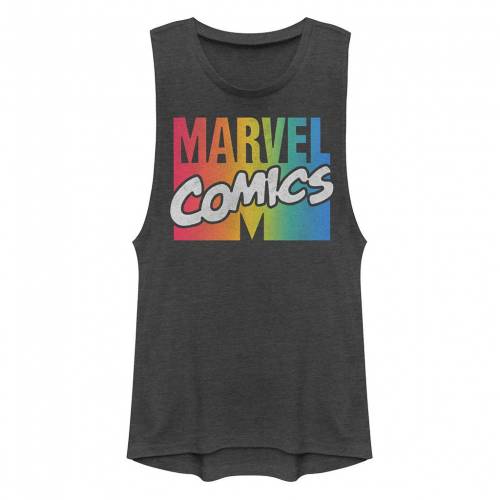 Licensed Character キャラクター コミックス 虹色 レインボー ロゴ タンクトップ チャコール ジュニア キッズ Licensed Character Marvel Comics Rainbow Gradient Logo Muscle Charcoal Andapt Com