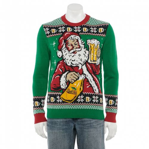 Licensed Character キャラクター トレーナー メンズ Licensed Character Santa Drinking Beer Lightup Sweater New Emerald Magazinpegas Cz