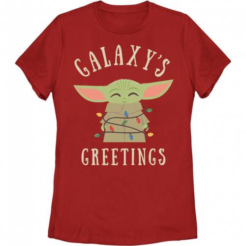【★百貨店SALE★6/11夜夜中2時迄】文字記号 クリスマス プルオーバー 赤 赤いこと 【 LICENSED CHARACTER THE MANDALORIAN YODA CHRISTMAS LIGHTS TEE / RED 】 キッズ もの言う花 マタニティ トップス カットソー