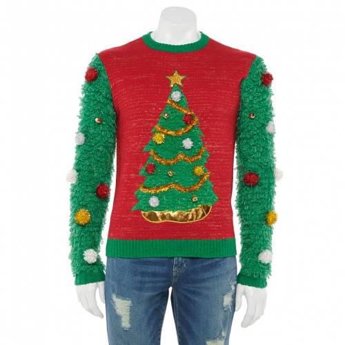 Licensed Character キャラクター クリスマス トレーナー 赤 レッド 緑 グリーン メンズ Red Green Licensed Character Fuzzy Christmas Tree Sweater Dark Andapt Com