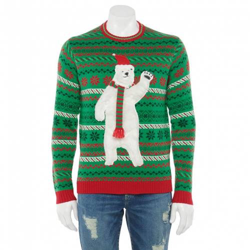 Licensed Character キャラクター ポーラー クリスマス トレーナー 赤 レッド 緑 グリーン メンズ Red Green Licensed Character Dancing Polar Bear Christmas Sweater Andapt Com