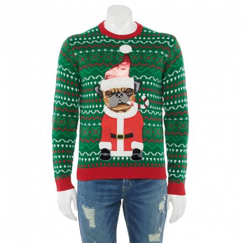 Licensed Character キャラクター クリスマス トレーナー 赤 レッド 緑 グリーン メンズ Red Green Licensed Character Candy Cane Pug Christmas Sweater Rvcconst Com