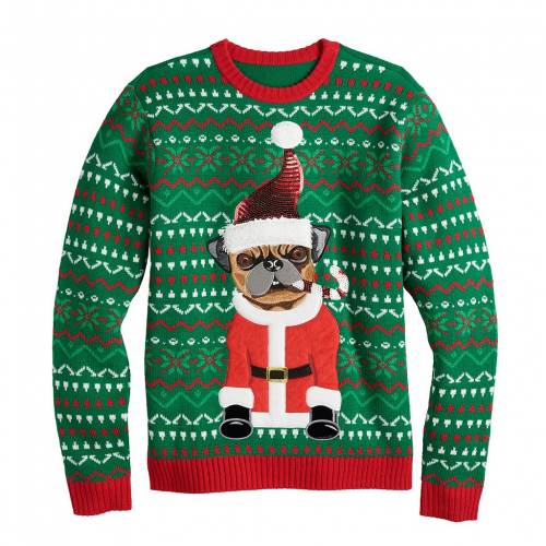 Licensed Character キャラクター クリスマス トレーナー 赤 レッド 緑 グリーン メンズ Red Green Licensed Character Candy Cane Pug Christmas Sweater Rvcconst Com