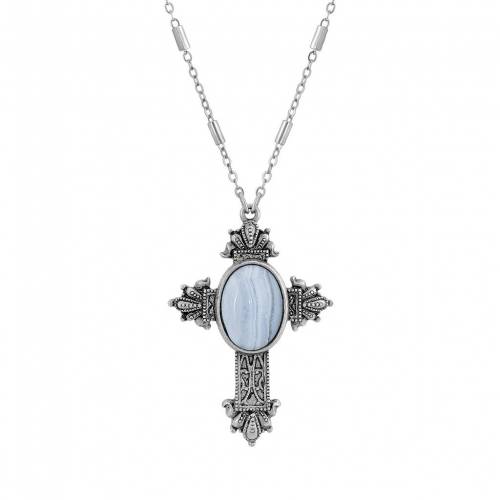 青色 ブルー ネックレス 【 1928 PEWTER BLUE LACE CROSS PENDANT NECKLACE / 】 ジュエリー アクセサリー レディースジュエリー ペンダント｜スニケス 20,586円