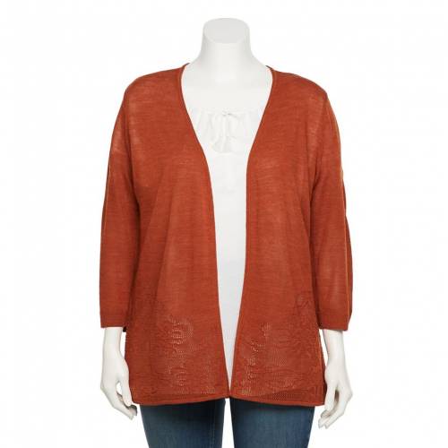 人気ブランドを Croft Barrow カーディガン Croft Barrow Plus Size Pointelle Openfront Cardigan Maple Chili レディースファッション トップス ニット セーター 偉大な Www Eh Net Sa