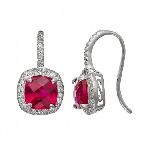 銀色 シルバー 白色 ホワイト イヤリング 【 UNBRANDED STERLING SILVER LAB-CREATED RUBY AND WHITE SAPPHIRE HALO DROP EARRINGS / MULTI 】 ジュエリー アクセサリー レディースジュエリー｜スニケス