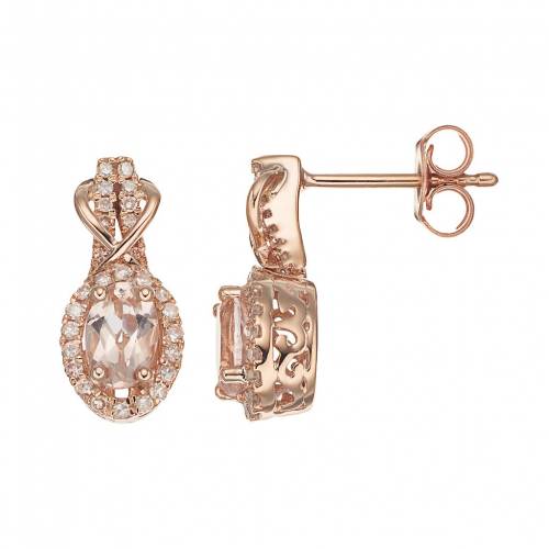 ローズ ゴールド ダイヤモンド イヤリング ピンク MORGANITE?& T.W. 【 GEMMINDED 10K ROSE GOLD 1/4 CARAT DIAMOND HALO STUD EARRINGS / PINK 】 ジュエリー アクセサリー レディースジュエリー
