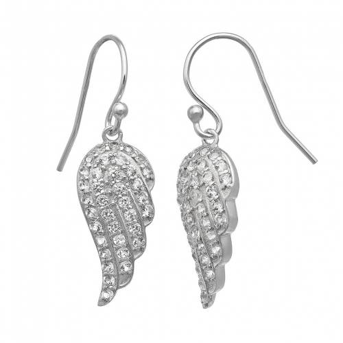 銀色 シルバー 白色 ホワイト イヤリング 【 UNBRANDED STERLING SILVER LAB-CREATED WHITE SAPPHIRE ANGEL WING DROP EARRINGS / 】 ジュエリー アクセサリー レディースジュエリー 27,158円