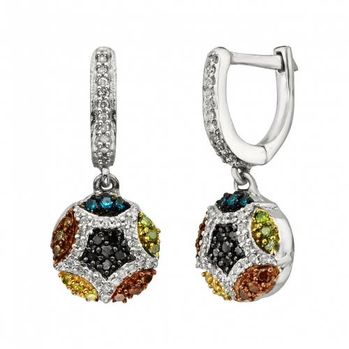 銀色 シルバー ダイヤモンド イヤリング 2CT. T.W. 【 JEWELEXCESS STERLING SILVER SEVEN-TONE 1/2-CT. DIAMOND CLUSTER DROP EARRINGS / MULTI NONE 】 ジュエリー アクセサリー レディースジュエリー｜スニケス