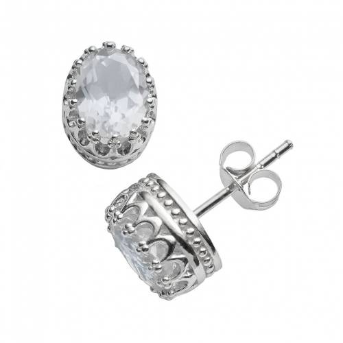 銀色 シルバー 白色 ホワイト イヤリング 青色 ブルー 【 DESIGNS BY GIOELLI STERLING SILVER LAB-CREATED WHITE SAPPHIRE OVAL CROWN STUD EARRINGS / BLUE 】 ジュエリー アクセサリー レディースジュエリー|スニケス