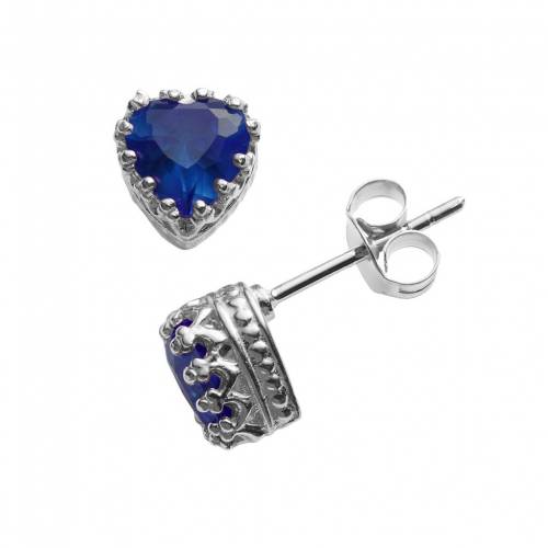 銀色 シルバー イヤリング 青色 ブルー 【 DESIGNS BY GIOELLI STERLING SILVER LAB-CREATED SAPPHIRE HEART CROWN STUD EARRINGS / BLUE 】 ジュエリー アクセサリー レディースジュエリー|スニケス