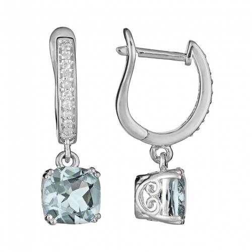 銀色 シルバー ダイヤモンド アクアマリン イヤリング 青色 ブルー 10CT. T.W. 【 CELEBRATION GEMS STERLING SILVER 1/10-CT. DIAMOND AND AQUAMARINE DROP EARRINGS / BLUE 】 ジュエリー アクセサリー レディースジュエ