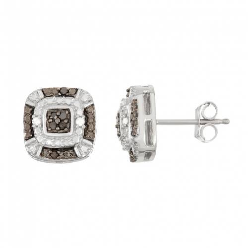 銀色 シルバー 黒色 ブラック 白色 ホワイト ダイヤモンド イヤリング T.W. & 【 JEWELEXCESS STERLING SILVER 1/10 CARAT BLACK WHITE DIAMOND SQUARE HALO STUD EARRINGS / 】 ジュエリー アクセサリー レディースジュ