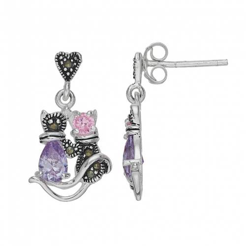 銀色 シルバー イヤリング & 【 TORI HILL STERLING SILVER CUBIC ZIRCONIA MARCASITE CAT DROP EARRINGS / 】 ジュエリー アクセサリー レディースジュエリー｜スニケス