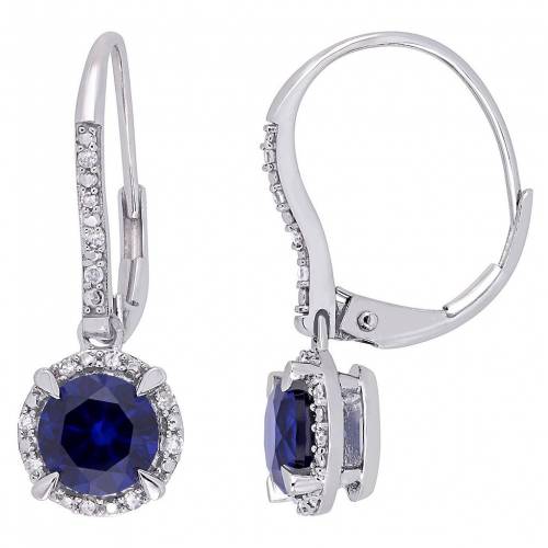 白色 ホワイト ゴールド ダイヤモンド イヤリング T.W. & 【 STELLA GRACE 10K WHITE GOLD 1/10 CARAT DIAMOND LAB-CREATED SAPPHIRE HALO LEVERBACK EARRINGS / 10K WHITE GOLD 】 ジュエリー アクセサリー レディースジュエリ