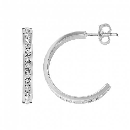 銀色 シルバー フープ イヤリング 白色 ホワイト 【 TRADITIONS JEWELRY COMPANY SILVER PLATE CRYSTAL HOOP EARRINGS / WHITE 】 ジュエリー アクセサリー レディースジュエリー